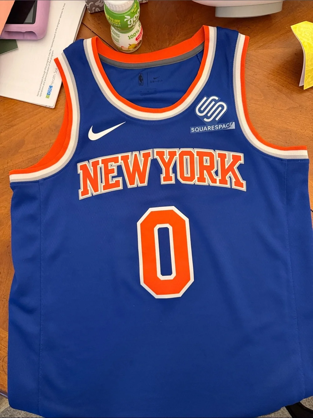 Nike Blue and Orange New York Basketball Game Jersey